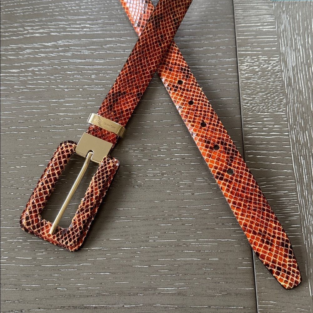 Michael Kors Brown Orange Leather Belt with Gold Tone Buckle Snake Print Size L - Picture 2 of 12